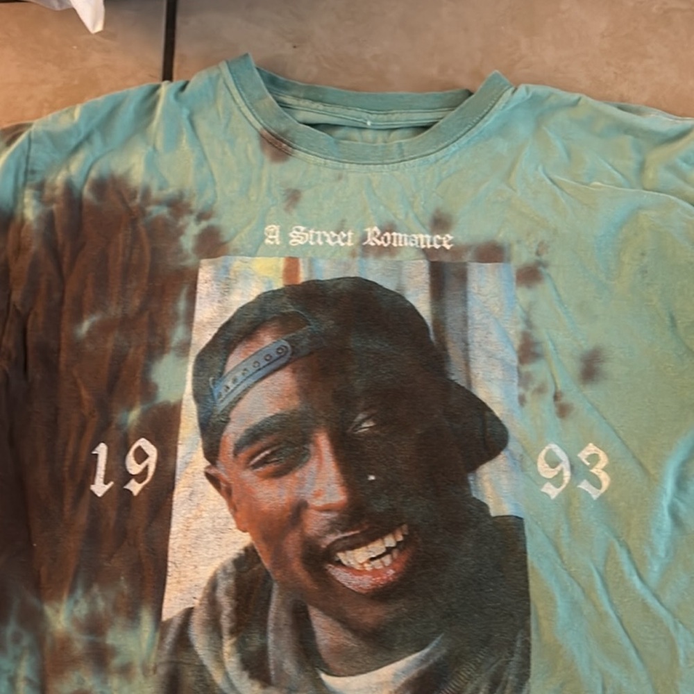 Teal Graphic T-Shirt with Portrait Print